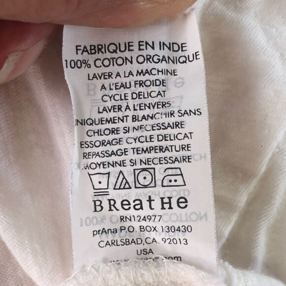 prAna Women’s Round Neck 2 Button L/S White Top Organic Cotton Tag Size Medium - Picture 14 of 14